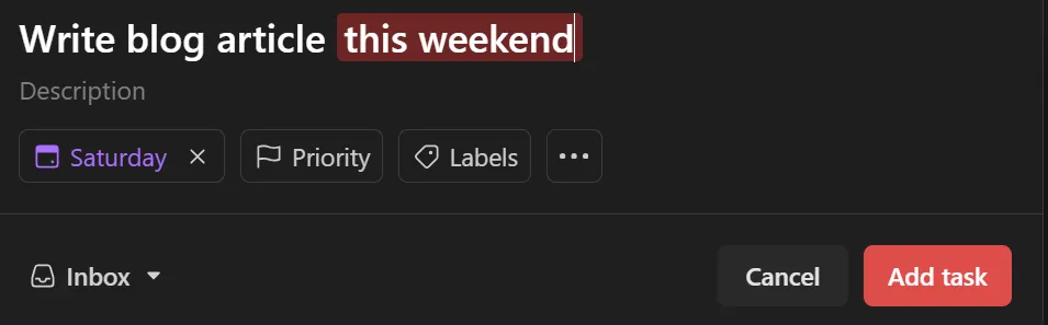 Todoist due-date shortcut examples for time sectors