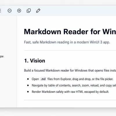 Openza Reader displaying a Markdown document